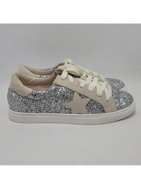 Nature Breeze Dale Silver Glitter Star Fashion Lace Up Sneakers Size 10
